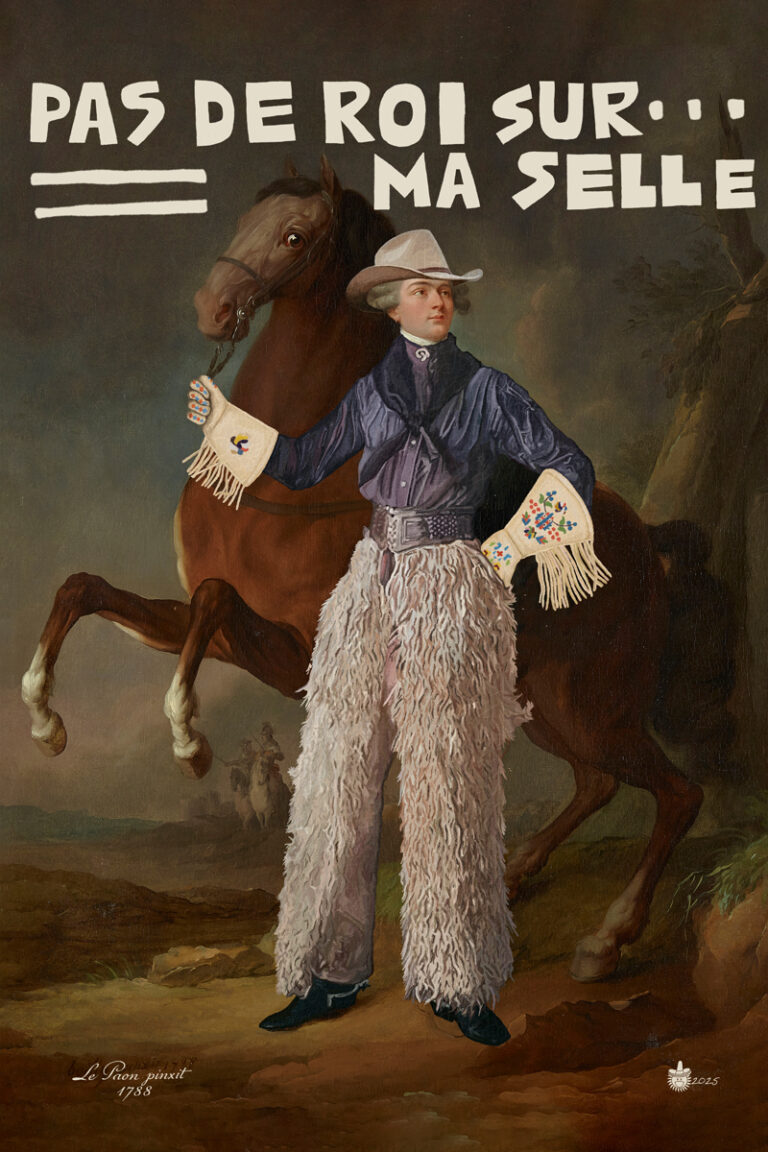Marquis de Lafayette reimagined as a cowboy, after Le Paon's c. 1780 portrait, by Lee Beach