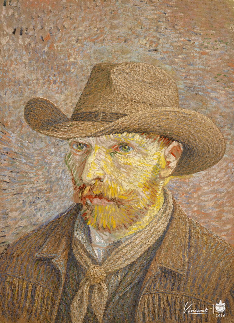 The Frontier Impressionist — Van Gogh in a straw hat on the prairie, after Self-Portrait with Straw Hat, by Lee Beach
