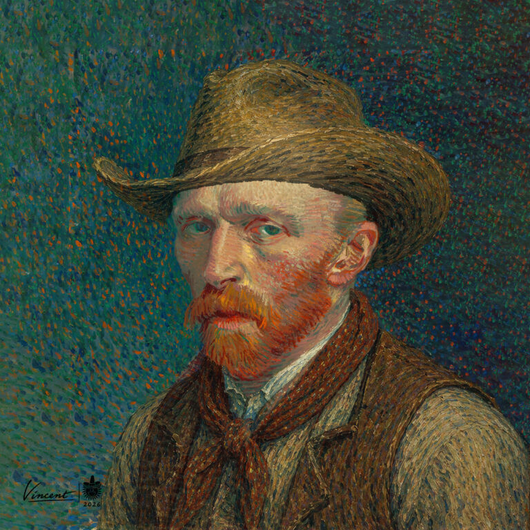 The Red-Bearded Wrangler — Van Gogh as a trail boss, after his 1887 Self-Portrait, by Lee Beach